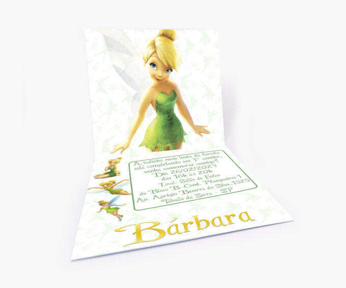 Convite Infantil Aniversário Personalizado Tema Sininho Fadinha Verde