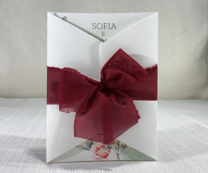 Convite Clássico para Casamento floral marsala Papel Especial Markatto