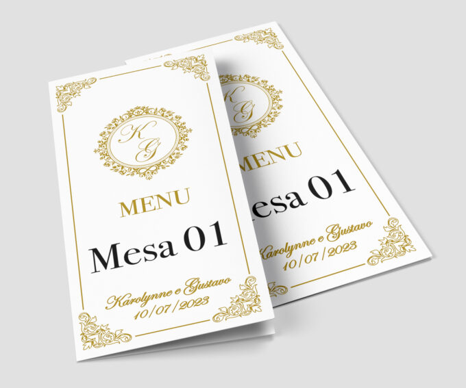 Menu Cardápio de Mesa com numeração Festa Casamento noivado aniversario Dourado