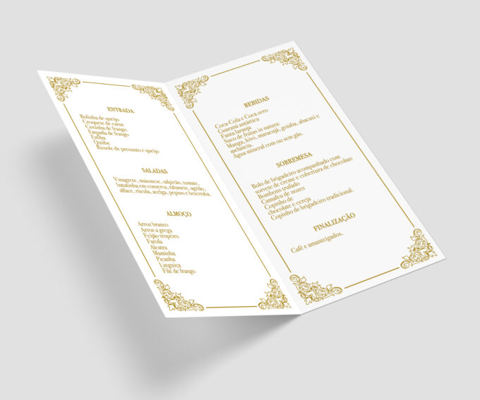 Menu Cardápio de Mesa com numeração Festa Casamento noivado aniversario Dourado
