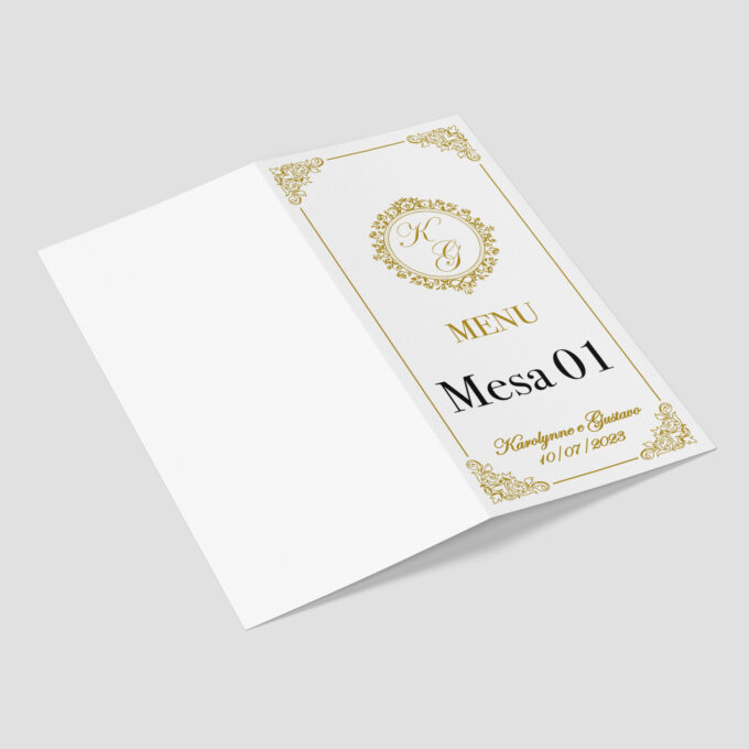 Menu Cardápio de Mesa com numeração Festa Casamento noivado aniversario Dourado