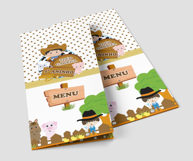 Menu Infantil Cardápio de Mesa Aniversário Tema Fazendinha Cowboy
