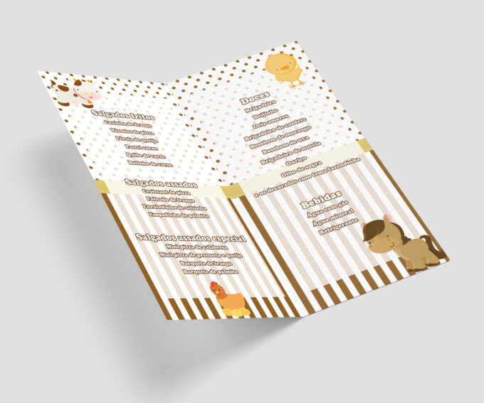 Menu Infantil Cardápio de Mesa Aniversário Tema Fazendinha Cowboy