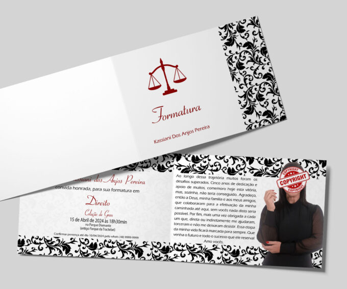 Convite para Formatura em Direito Personalizado Floral todos Cursos