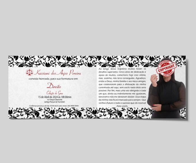 Convite para Formatura em Direito Personalizado Floral todos Cursos