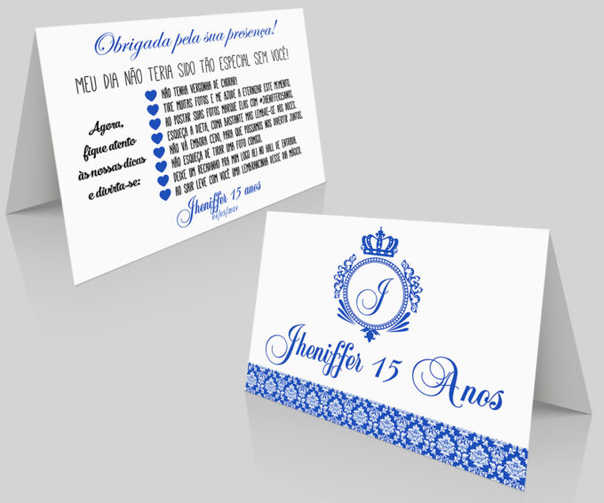 Placa de Numeração Agradecimento Marcador de Mesa 15 Anos Azul