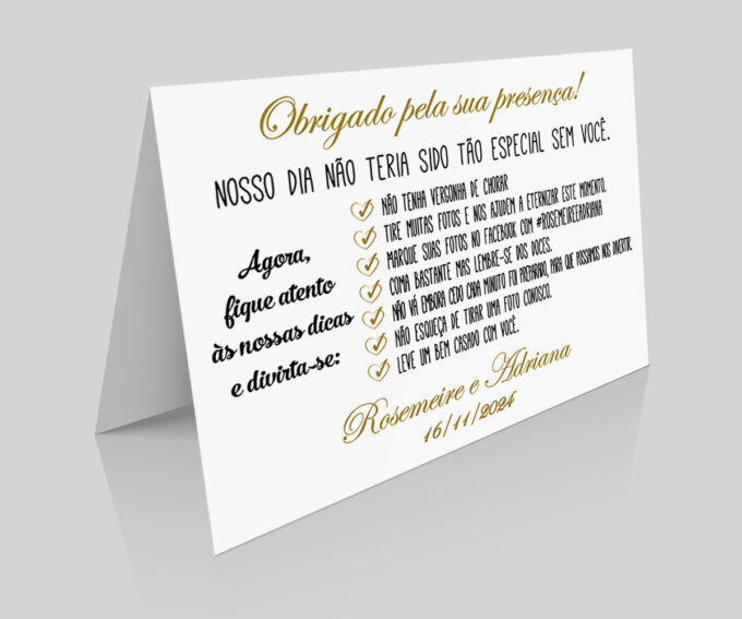 Placa de Numeração Agradecimento Marcador de Mesa Dourado