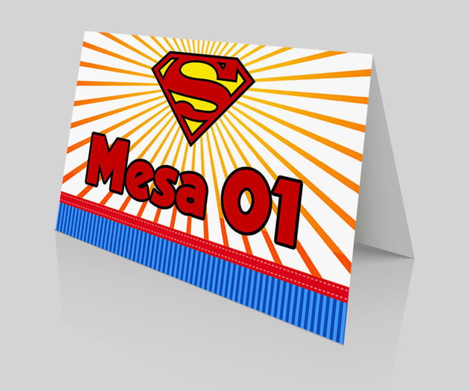 Placa Numeração de Mesa para Aniversário Infantil Tema Superman