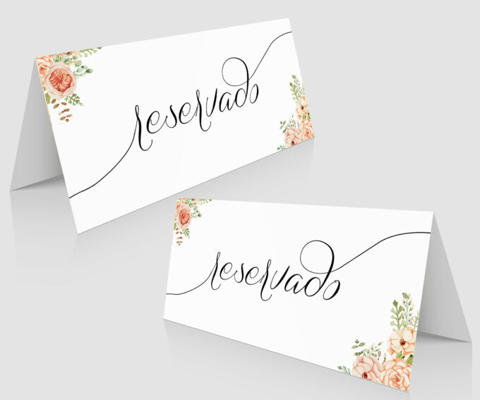 Plaquinha de reservado casamento bodas floral cor salmão