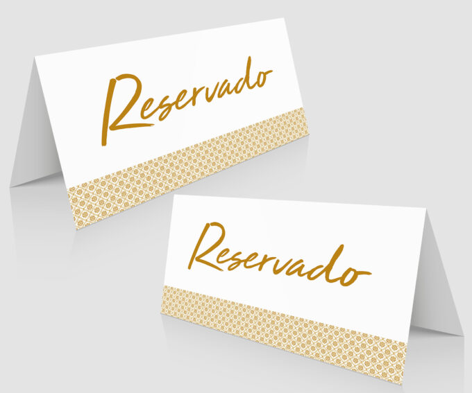 Plaquinha de reservado casamento bodas dourado