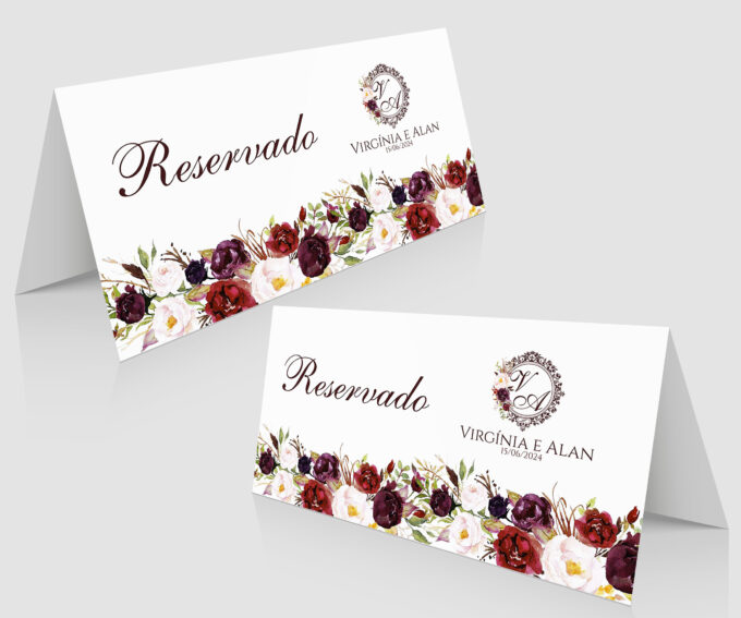 Plaquinha de mesa reservado para casamento bodas aniversários Floral Marsala