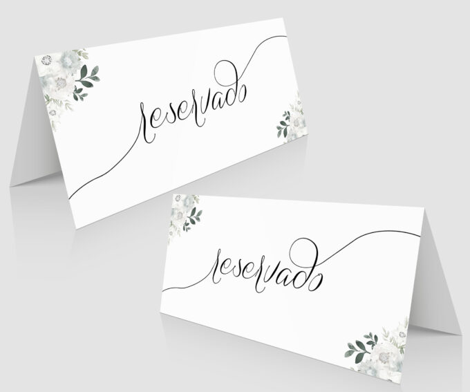 Plaquinha de mesa reservado para casamento bodas aniversários Floral Prata