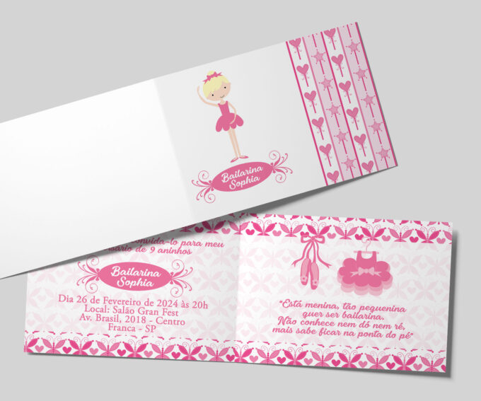 Convite Infantil Bailarina Rosa