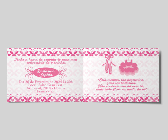 Convite Infantil Bailarina Rosa