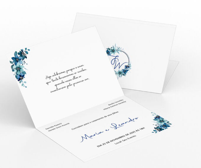 Convite para casamento personalizado Azul Claro Serenity Royal Cobalto