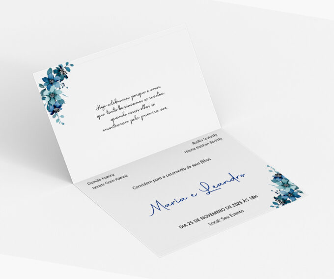 Convite para casamento personalizado Azul Claro Serenity Royal Cobalto
