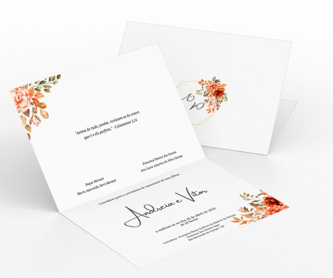Convite para casamento personalizado Pantone Coral floral Peach Fuzz