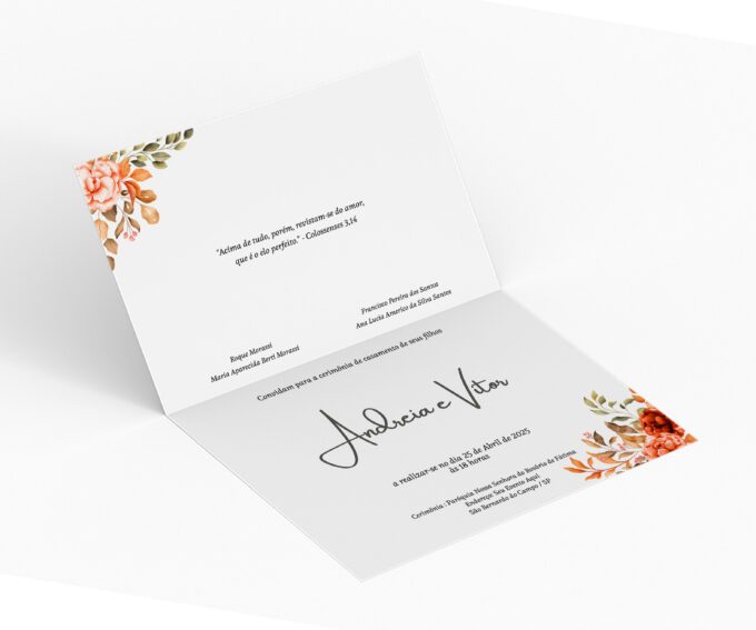 Convite para casamento personalizado Pantone Coral floral Peach Fuzz