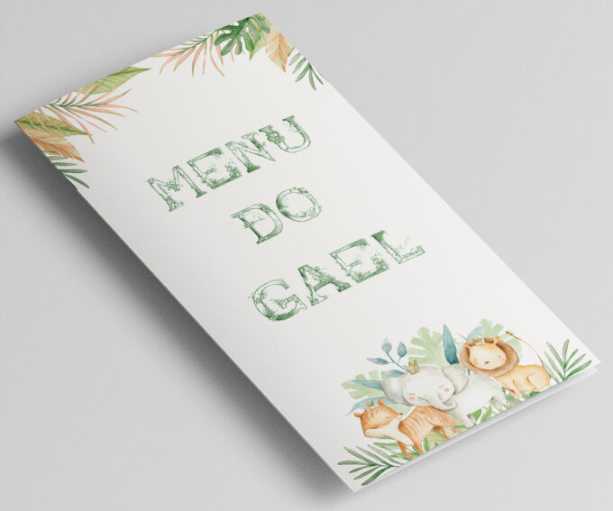 Menu cardápio para aniversário infantil Safari Criativo 2 dobras