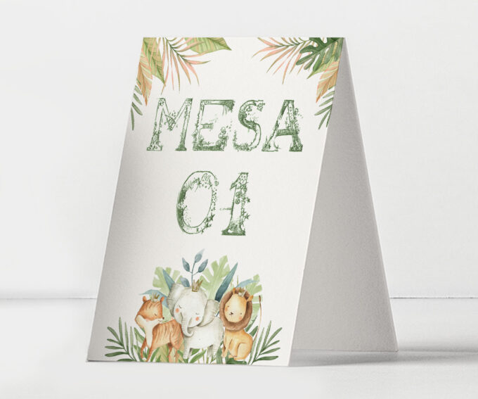 Placa de Numeração e agradecimento para mesas Festa e Evento Infantil Safari Criativo